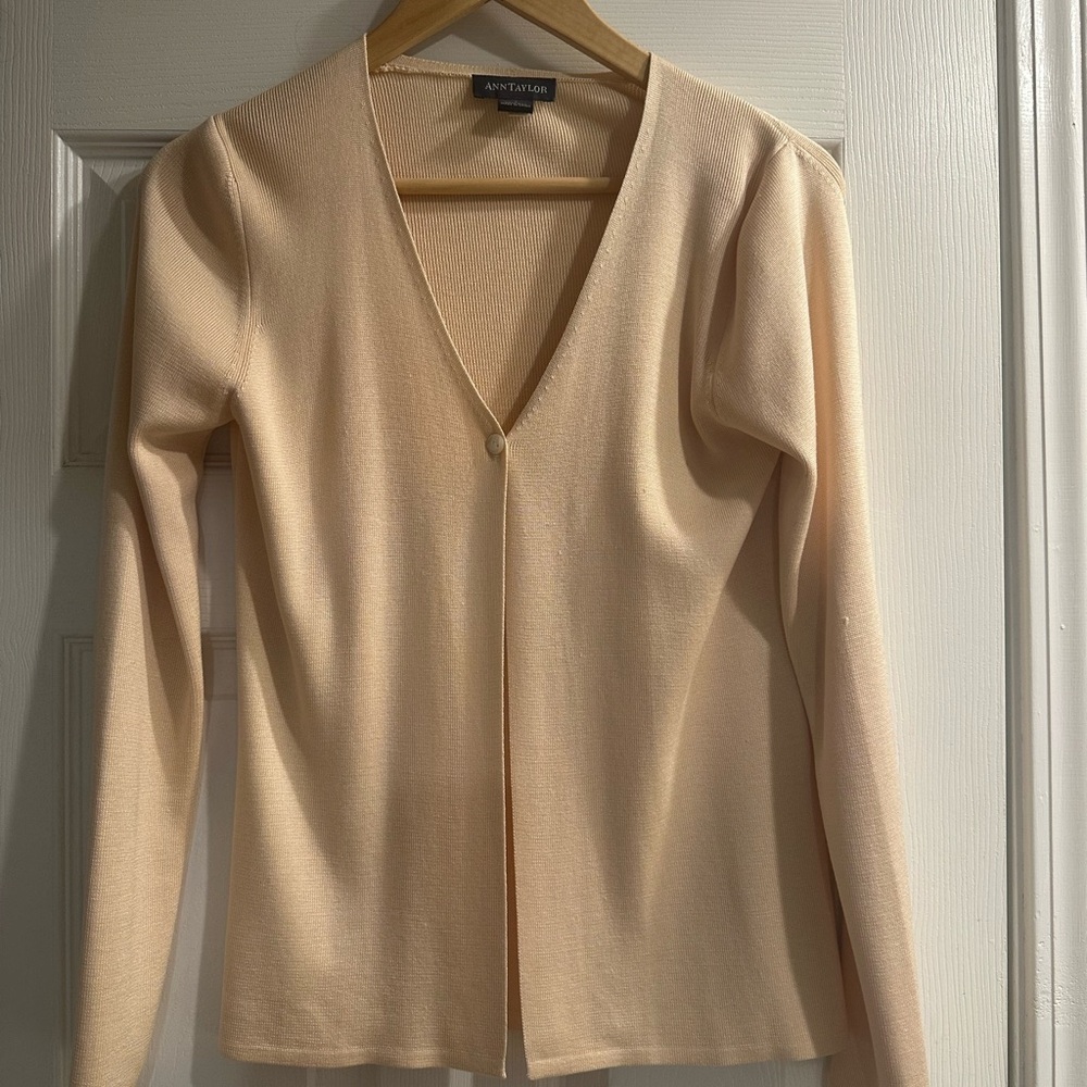 Ann Taylor Silk Cream Cardigan Sweater